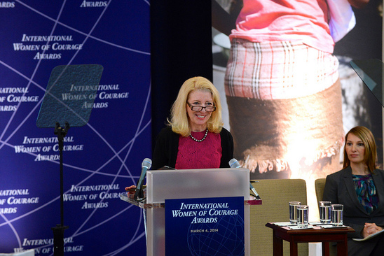 U.S. Ambassador-at-Large for Global Women's Issues Catherine Russell delivers remarks at the Secretary of State’s International Women of Courage Award Ceremony at the U.S. Department of State in Washington, D.C., on March 4, 2014. [State Department photo/ Public Domain]